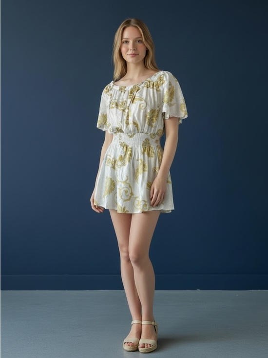 Ashley Stewart Dresses & Skirts - ❤️ Ashley Stewart Paisley Poplin White x Gold Mini Dress 1X
